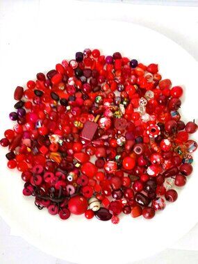 DIY Assorted Red Bulk Beads 1 lb Glass & Acrylic Different Sizes & Shapes